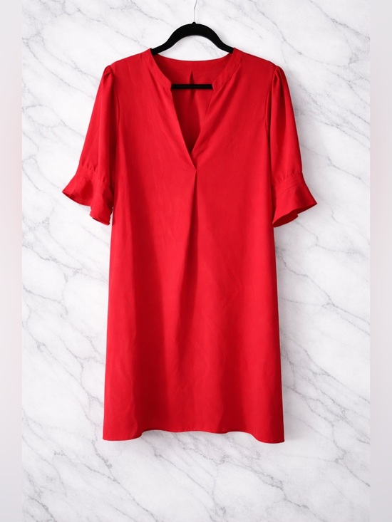 Tops - Red V-Neck Tunic Dress - Women's Classic Shift